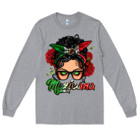 Heather Grey mexicana woman messy bun Long Sleeve Tee - LillyAllenDesigns