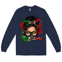 Navy mexicana woman messy bun Long Sleeve Tee - LillyAllenDesigns
