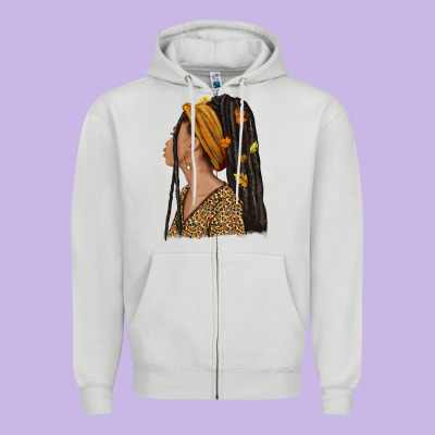 Fall Afro Woman Zipper Hoodie Designed By Nancycooperartshop