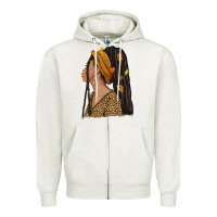 Oatmeal Heather Fall afro woman Zipper Hoodie - NancyCooperArtShop