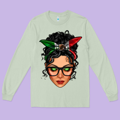 Mexican Latina Girl Messy Bun Long Sleeve Tee Designed By Lillyallendesigns