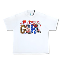 White all american girl Urban Heavy Tee - NancyCooperArtShop