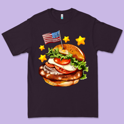 American Flag And Hamburger Premium Tee Designed By Adodesignshop
