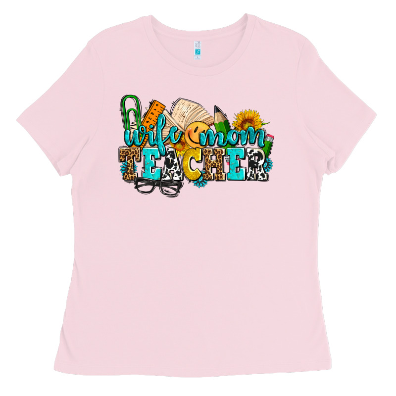 Wife Mom Teacher With Sunflowers Ladies Tee by AdoDesignShop | Teevron