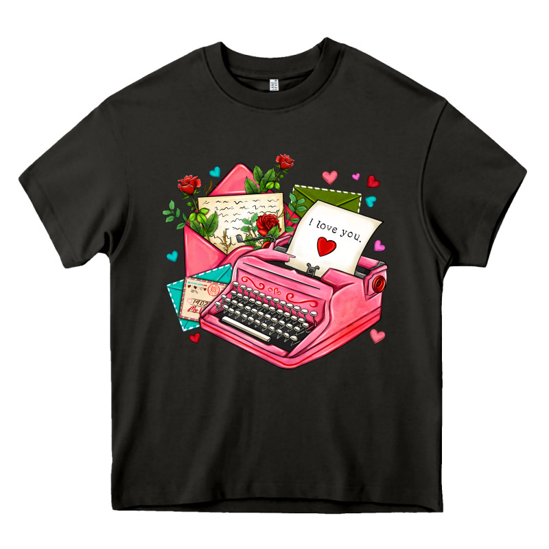 Pink Typewriter And Letters Heavy Core Tee by AdoDesignShop | Teevron
