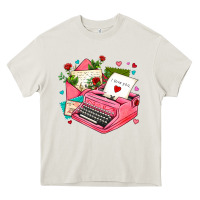 Cream pink typewriter and letters Heavy Core Tee - AdoDesignShop