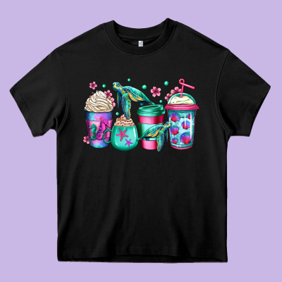 Turtle Coffee Cups Heavy Core Tee Designed By Jasminsmagicworld