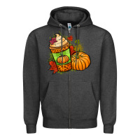 Charcoal Heather Fall pumpkin coffee Zipper Hoodie - NancyCooperArtShop