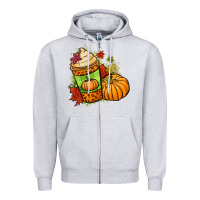Heather Grey Fall pumpkin coffee Zipper Hoodie - NancyCooperArtShop