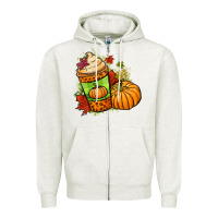 Oatmeal Heather Fall pumpkin coffee Zipper Hoodie - NancyCooperArtShop