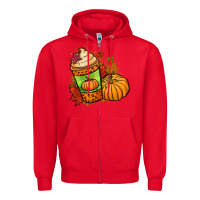 Red Fall pumpkin coffee Zipper Hoodie - NancyCooperArtShop
