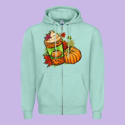 Fall Pumpkin Coffee Zipper Hoodie Designed By Nancycooperartshop