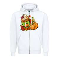 White Fall pumpkin coffee Zipper Hoodie - NancyCooperArtShop