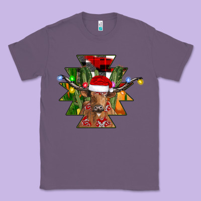 Longhorn Aztec Christmas Classic Tee Designed By Cowhidedigitalart