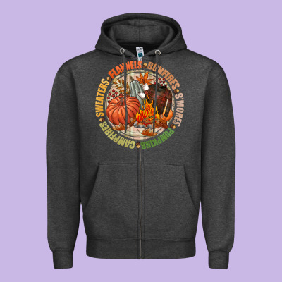 Bonfires Flannels Smores Campfires Pumpkin Zipper Hoodie Designed By Nancycooperartshop