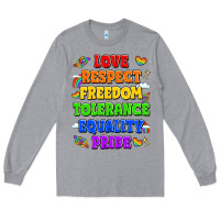 Heather Grey love respect freedom tolerance equality pride Long Sleeve Tee - LillyAllenDesigns