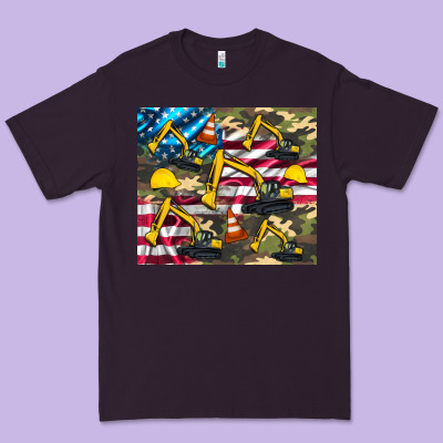 Excavator American Flag Premium Tee Designed By Artiststas