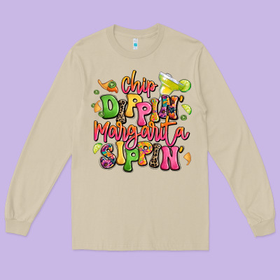 Chip Dippin' Margarita Sippin' Long Sleeve Tee Designed By Lillyallendesigns