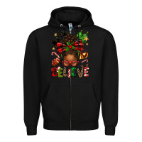 Black christmas believe afro messy bun Zipper Hoodie - texasbilliewilder