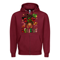 Burgundy christmas believe afro messy bun Zipper Hoodie - texasbilliewilder