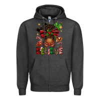 Charcoal Heather christmas believe afro messy bun Zipper Hoodie - texasbilliewilder