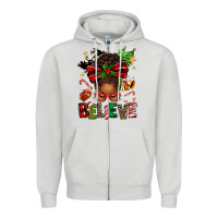 Dove Grey christmas believe afro messy bun Zipper Hoodie - texasbilliewilder