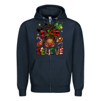 Navy christmas believe afro messy bun Zipper Hoodie - texasbilliewilder
