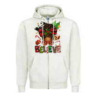 Oatmeal Heather christmas believe afro messy bun Zipper Hoodie - texasbilliewilder