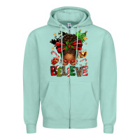 Seafoam christmas believe afro messy bun Zipper Hoodie - texasbilliewilder