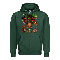Sports Green christmas believe afro messy bun Zipper Hoodie - texasbilliewilder