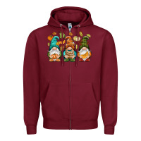 Burgundy Fall gnomes Zipper Hoodie - NancyCooperArtShop