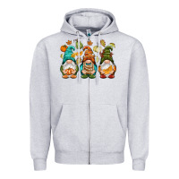 Heather Grey Fall gnomes Zipper Hoodie - NancyCooperArtShop