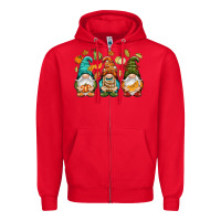 Red Fall gnomes Zipper Hoodie - NancyCooperArtShop