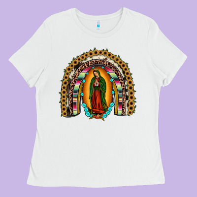 Our Lady Of Guadalupe Rainbow Ladies Tee Designed By Jahusdesignshop