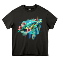 Asphalt floral turtle Heavy Core Tee - Jasminsmagicworld