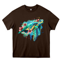 Chocolate Brown floral turtle Heavy Core Tee - Jasminsmagicworld