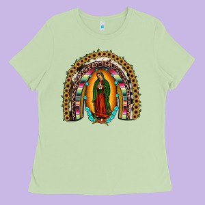 Our Lady Of Guadalupe Rainbow Ladies Tee Designed By Jahusdesignshop