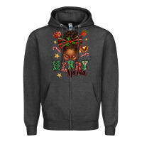 Charcoal Heather merry mama afro messy bun Zipper Hoodie - texasbilliewilder