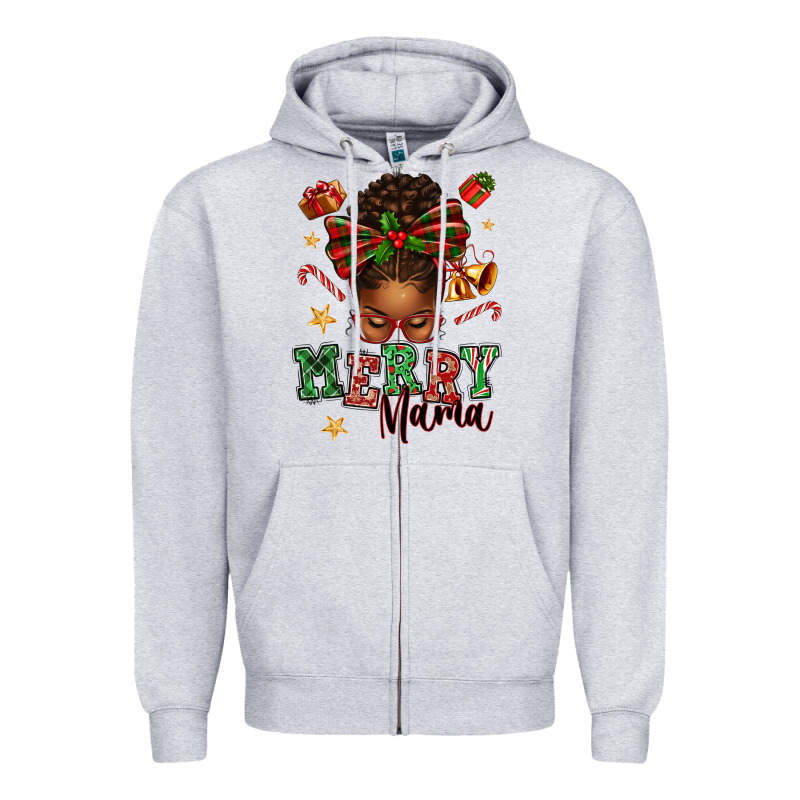 Merry Mama Afro Messy Bun Zipper Hoodie by texasbilliewilder | Teevron