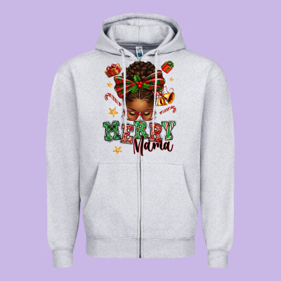 Merry Mama Afro Messy Bun Zipper Hoodie Designed By Texasbilliewilder