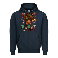 Navy merry mama afro messy bun Zipper Hoodie - texasbilliewilder