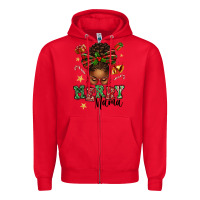 Red merry mama afro messy bun Zipper Hoodie - texasbilliewilder