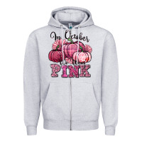 Heather Grey in october we wear pink pumpkin Zipper Hoodie - texasbilliewilder