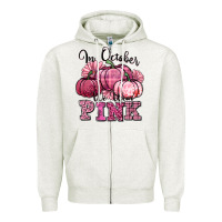 Oatmeal Heather in october we wear pink pumpkin Zipper Hoodie - texasbilliewilder