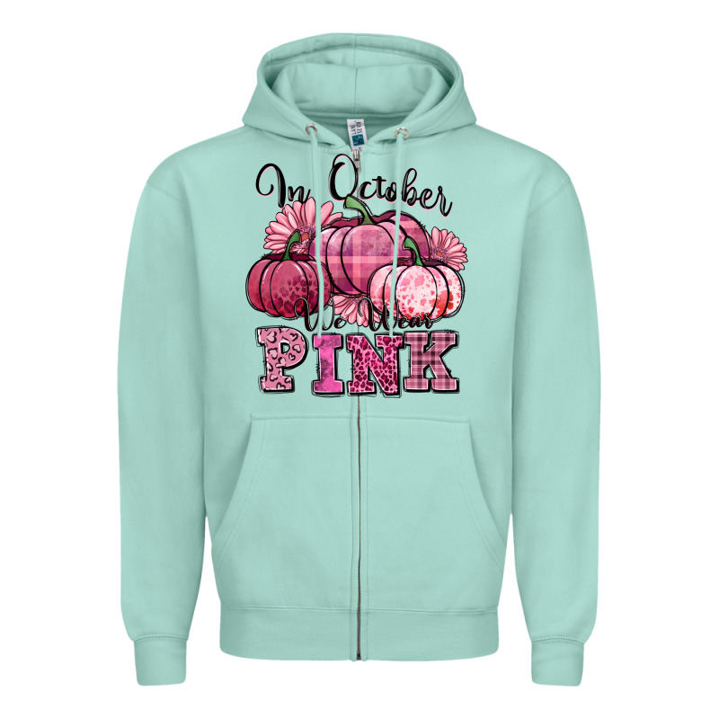 In October We Wear Pink Pumpkin Zipper Hoodie by texasbilliewilder | Teevron