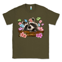 Army Green raccoon with flowers Classic Tee - MaliasSmallBusiness