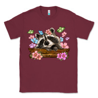 Burgundy raccoon with flowers Classic Tee - MaliasSmallBusiness