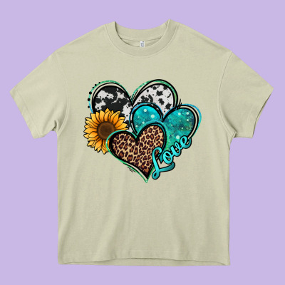 Turquoise Sunflower Hearts Heavy Core Tee Designed By Jasminsmagicworld