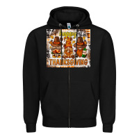 Black Happy Thanksgiving gnomes Zipper Hoodie - NancyCooperArtShop