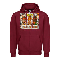 Burgundy Happy Thanksgiving gnomes Zipper Hoodie - NancyCooperArtShop